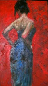 Lukisan ekspresionisme 19 women 50x80 acrillic on canvas 2010